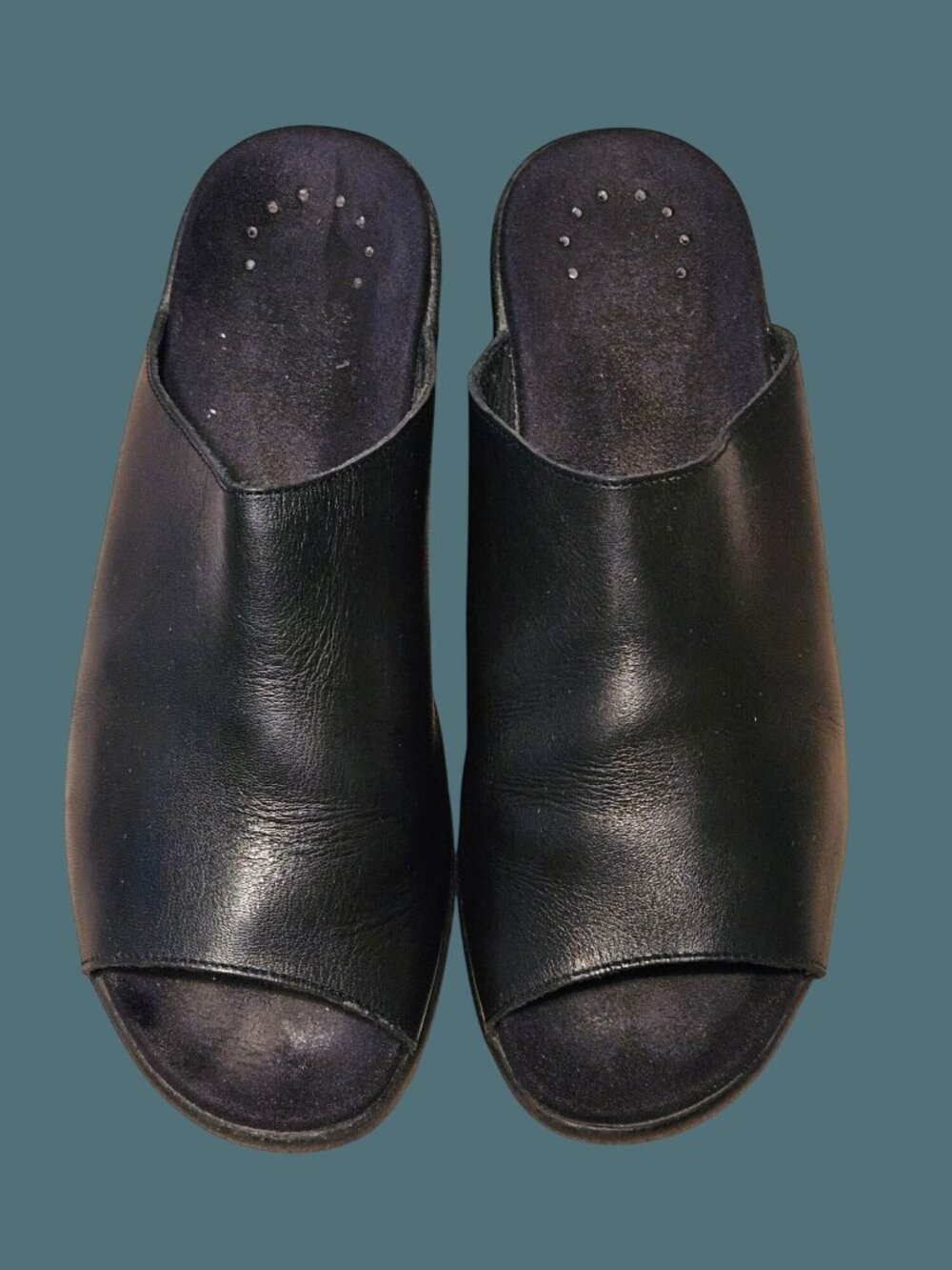Mephisto Black Leather Open Toe Slide Mule Wedge Comfy Sandals Women US 9 /EU 39 - Picture 3 of 14